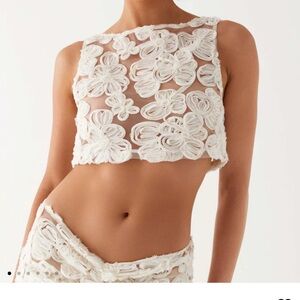 Peppermayo White Floral Lace Crop Top